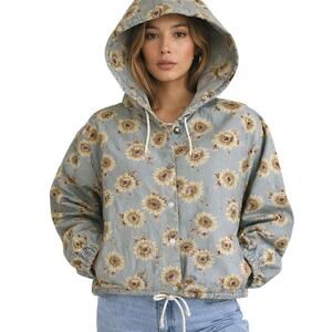 Vintage 90s Women's Medium Denim Sunflower Jacket by A. Byer Y2K